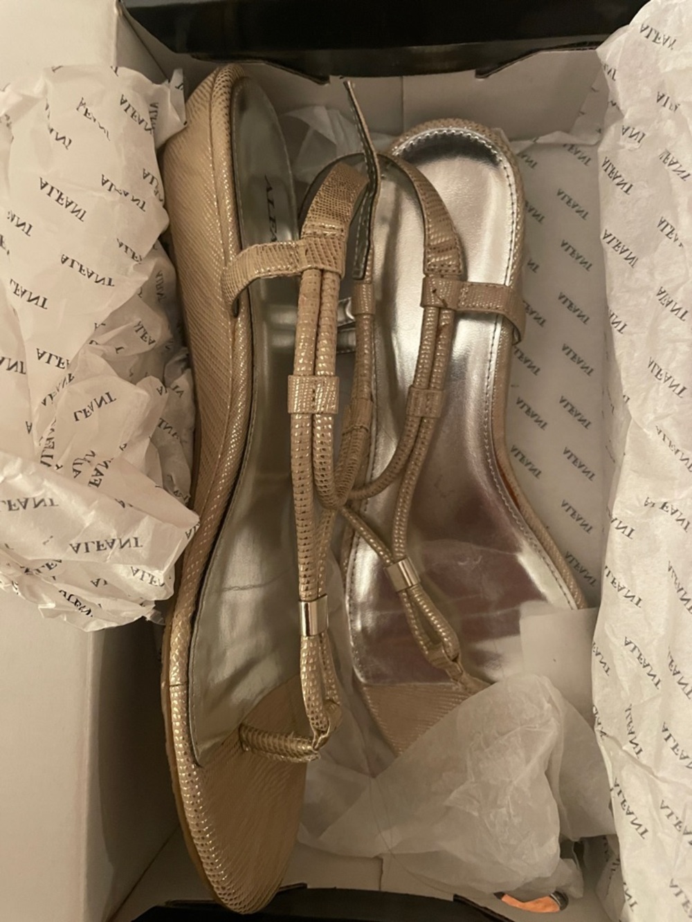 ALFANI Vaneli Metallic Tan T-Strap Slingback Sandals